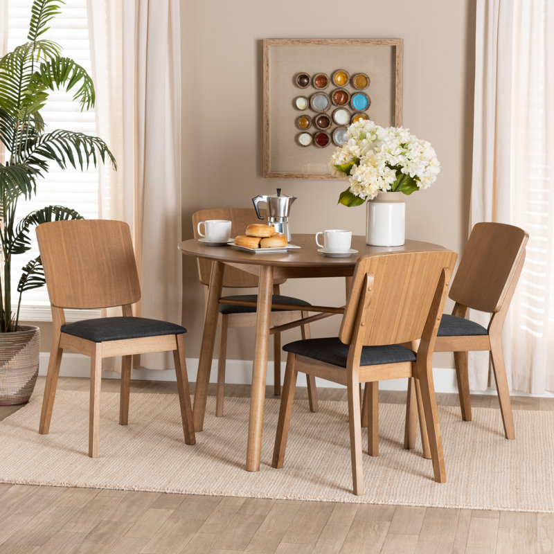 Corrigan Studio Baxton Studio Denmark Mid Century Modern Black Fabric And French Oak Brown Finished Rubberwood 5 Piece Dining Set Wayfair
